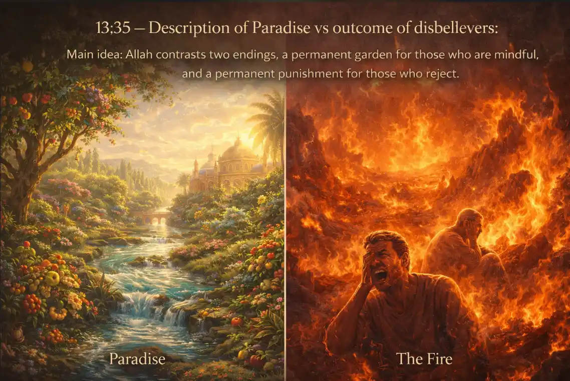 Illustration for 13:35 — Paradise vs the Fire (two endings).